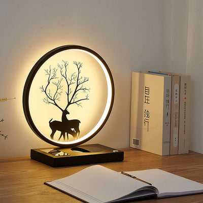 Lampe de table décorative tactile de chargement sans fil LED avec design créatif de cerf rond 