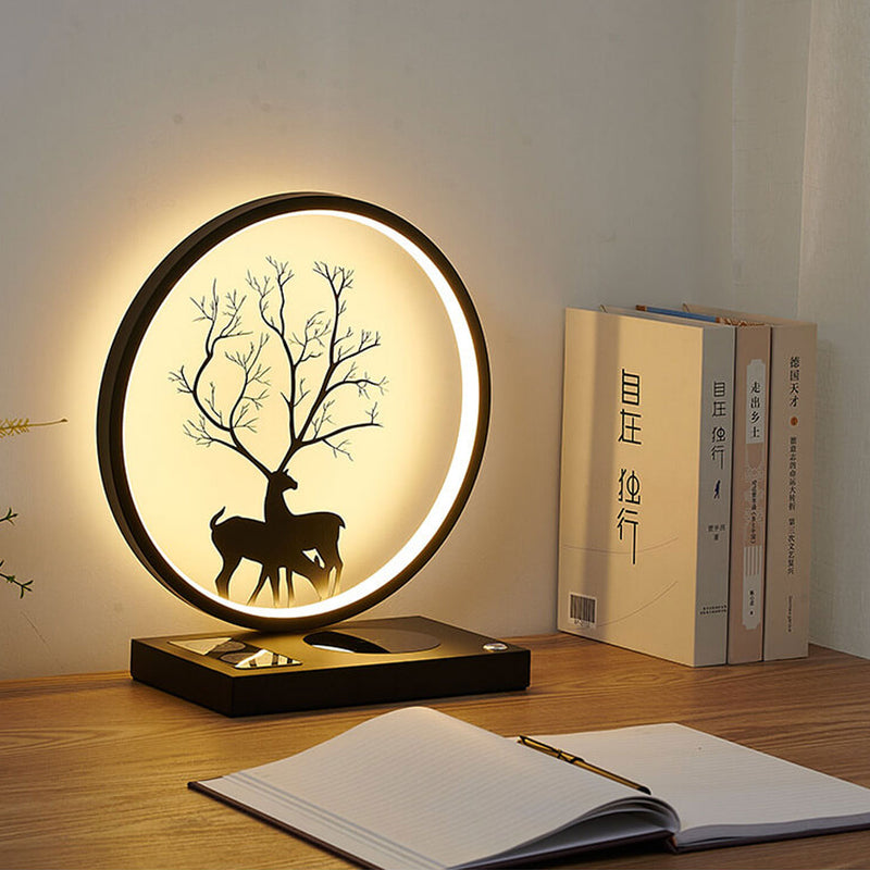 Lampe de table décorative tactile de chargement sans fil LED avec design créatif de cerf rond 