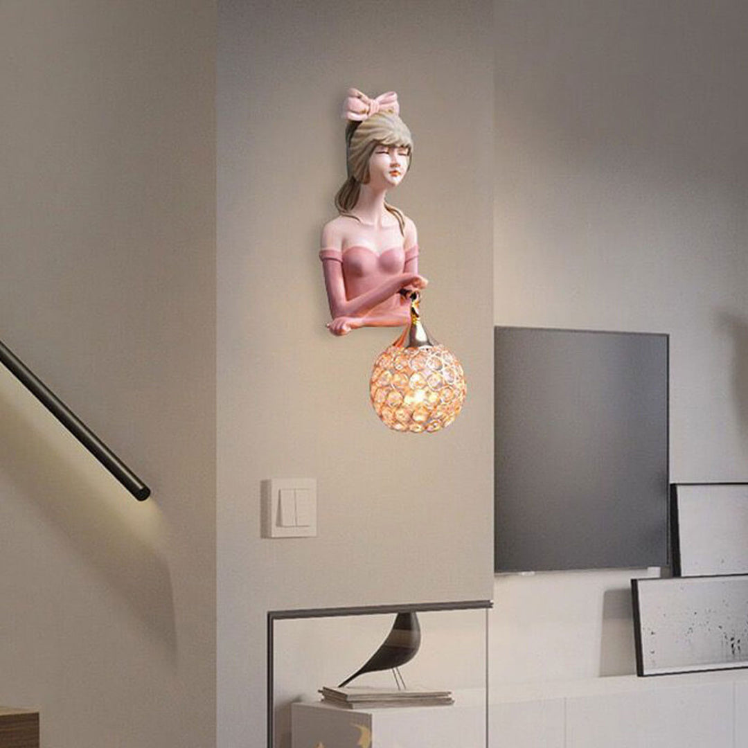 Lámpara de Aplique de Pared para Niños con 1 Luz de Resina Vidrio Pintado por Chica Creativa 