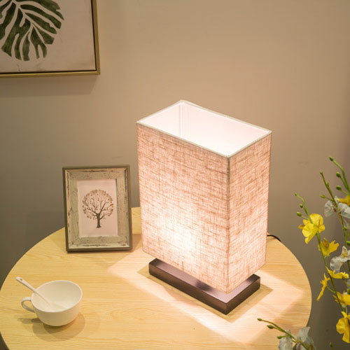 Modern Simplicity Rectangular Linen Fabric Black Iron Base 1-Light Table Lamp For Bedroom