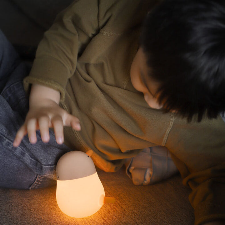 Lampe de table LED avec veilleuse en silicone créative en forme de poussin de dessin animé 
