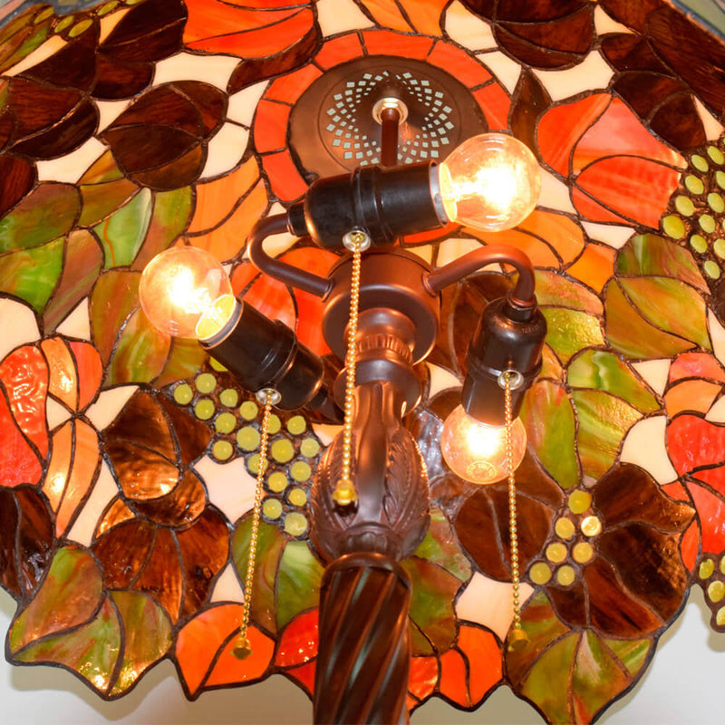 Tiffany Vintage Bunte Blattmuster Stehlampe aus Glas mit 3 Leuchten 