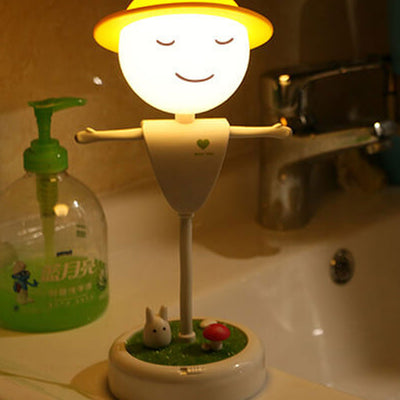 Cartoon Vogelscheuche lächelndes Gesicht USB Lade LED Nachtlicht Tischlampe 