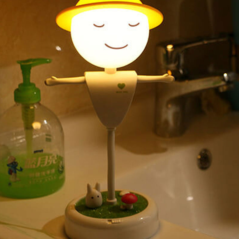Dessin animé épouvantail visage souriant USB charge LED veilleuse lampe de table 