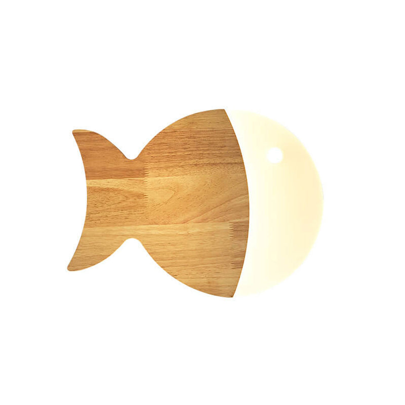 Nordische minimalistische Fisch-LED-Wandleuchte aus Eichenholz 