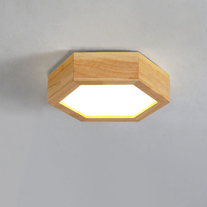 Plafonnier encastré à LED à géométrie hexagonale en bois simple et moderne 
