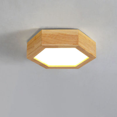 Moderne einfache LED-Deckenleuchte mit sechseckiger Geometrie aus Holz