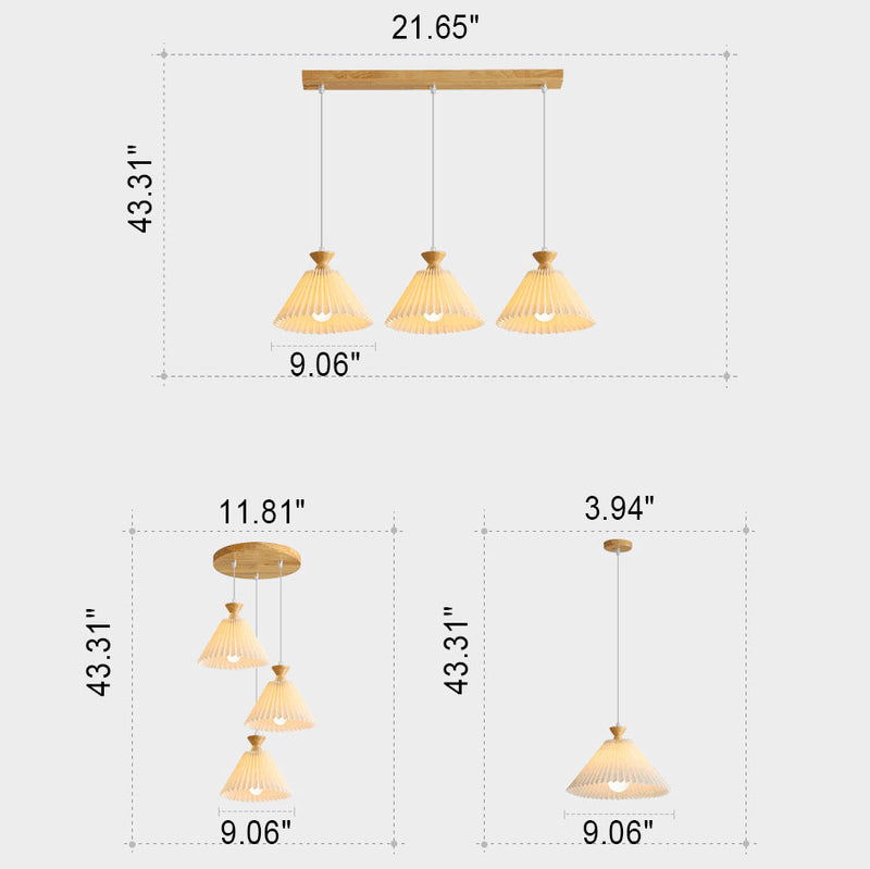 Nordic Wooden Pleated Cone 1/3 Light Island Light Chandelier