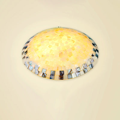 Tiffany Mediterranean Mosaic Shell Round LED Flush Mount Ceiling Light