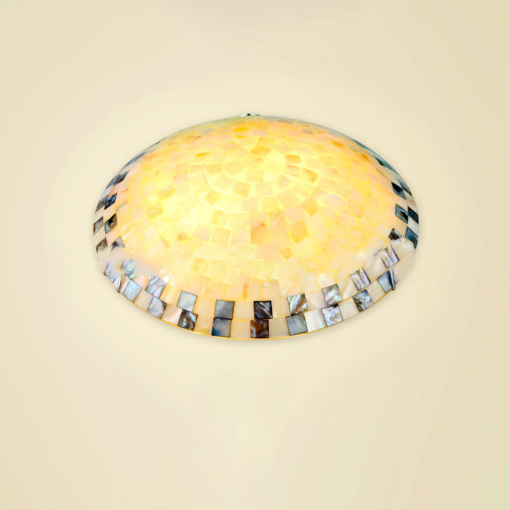 Tiffany Mediterranean Mosaic Shell Round LED Flush Mount Ceiling Light