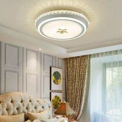 European Crystal Round Flower Design LED Flush Mount Ceiling Light