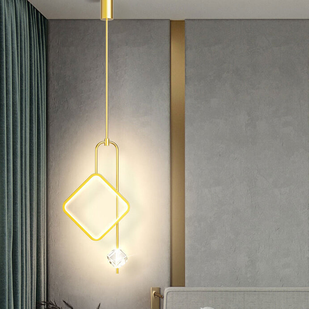 Modern Light Luxury Golden Diamond Geometric Crystal LED Pendant Light