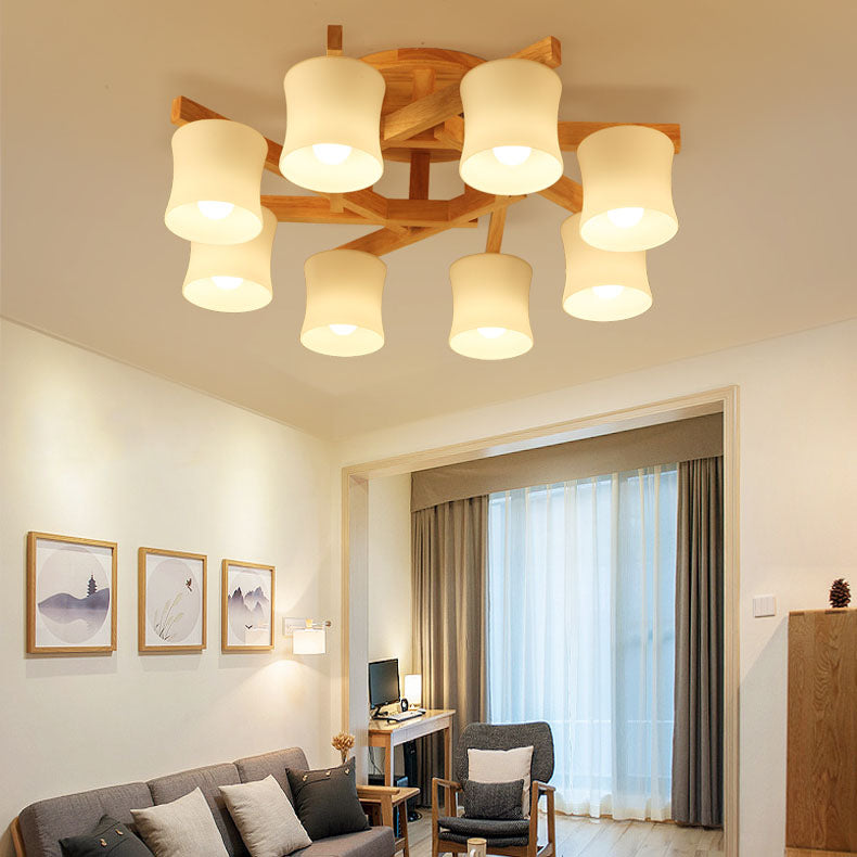 Nordic Simple Log Glass Cylinder Shade 3/5/8 Light Semi-Flush Mount Ceiling Light