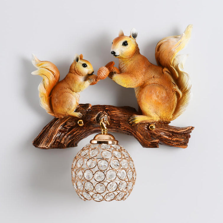 Creative Squirrel Nut Resin 1-Light Wall Sconce Lamp