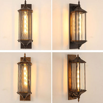 Outdoor Vintage Chinese Transparent Cage 1-Light Waterproof Wall Sconce Lamp