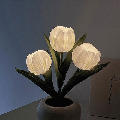 Lampe de Table LED Ambiante Décorative Bouquet de Fleurs Simulées Tulipe 