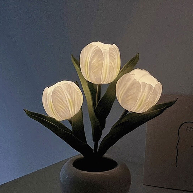 Lampe de Table LED Ambiante Décorative Bouquet de Fleurs Simulées Tulipe 