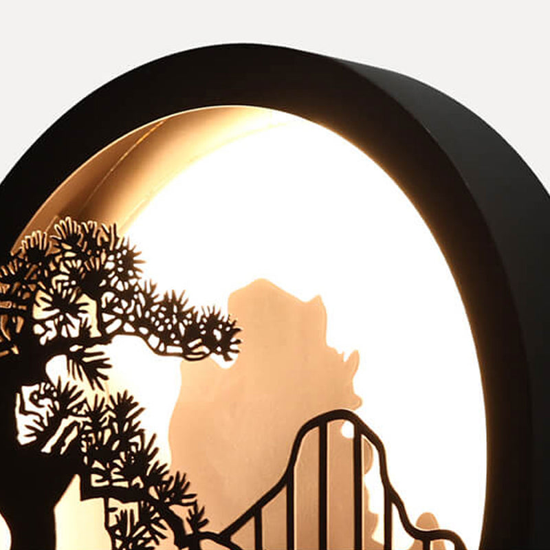 Applique murale LED extérieure ronde Zen paysage chinois moderne en pin 