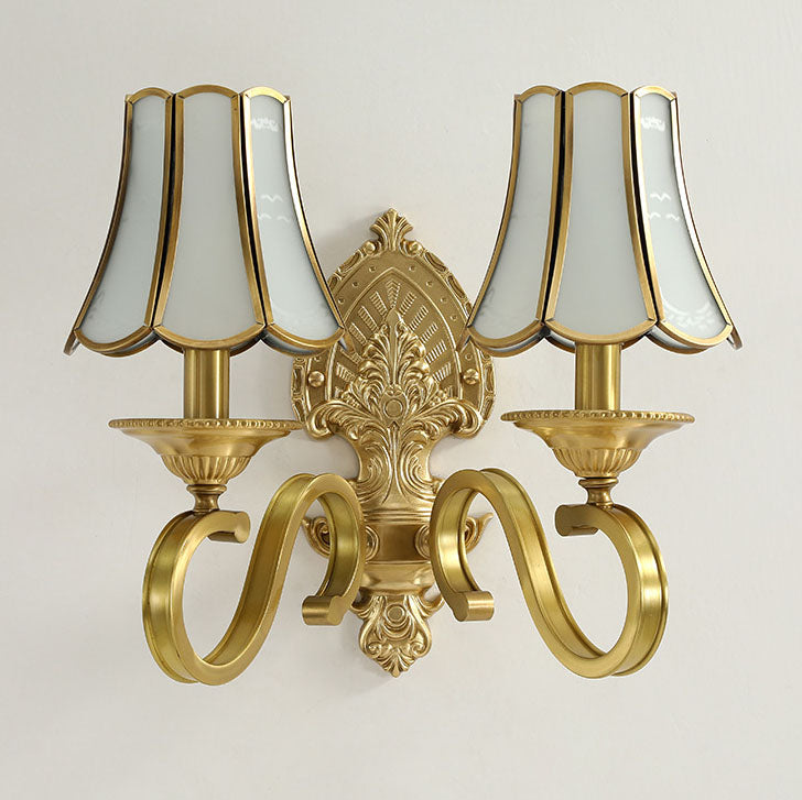 European Light Luxury Vintage All Brass Glass 1/2-Light Wall Sconce Lamp