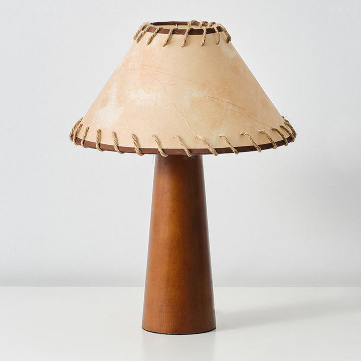 Traditionelle Vintage-Tischlampe aus Massivholz und Pergamentpapier mit konischem Schirm, 1-flammig, für das Schlafzimmer 
