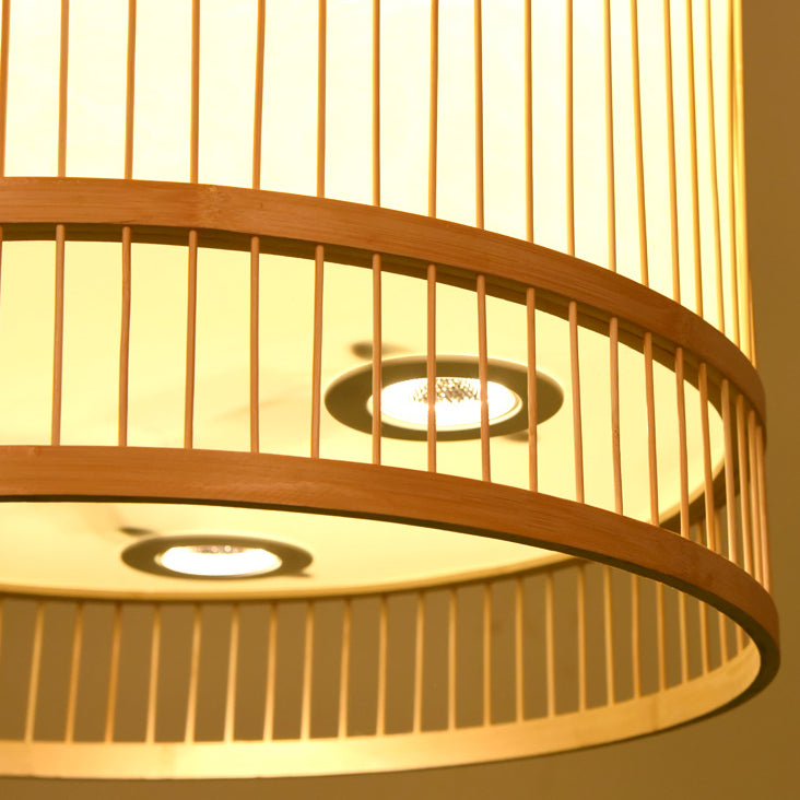 Modern Bamboo Weaving 3-Light Cylinder Chandelier