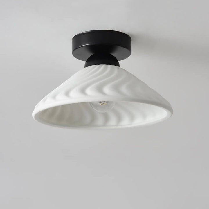 Moderne minimalistische halbhohe Deckenleuchte mit 1 Flamme aus strukturiertem Eisen und Keramik in Kegel- und Rundform für das Wohnzimmer 