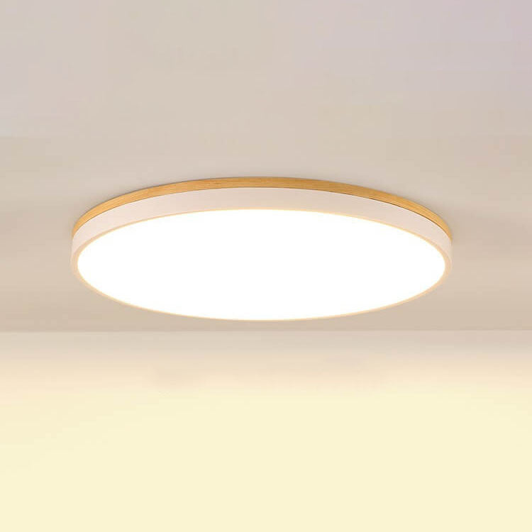 Nordic Simple Solid Wood Round LED Flush Mount Ceiling Light