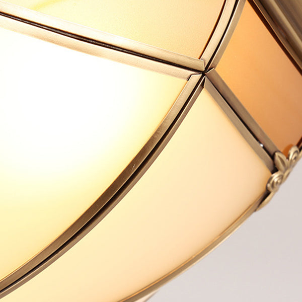 Traditional Chinese Copper Glass Round Flower Pattern 3/4/6 Light Flush Mount Ceiling Light for Living Room