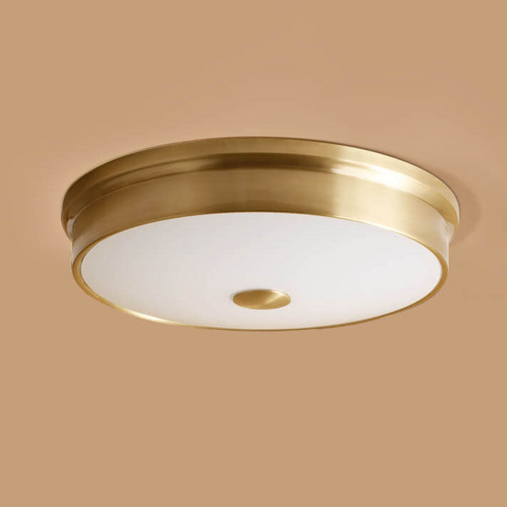 European Simple Full Copper Round Flush Mount Ceiling Light