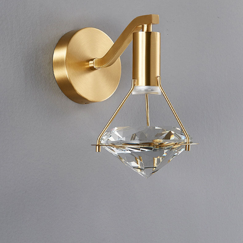 Modern Mid-Century Diamond Brass Crystal LED Wall Sconce Lamp For Living Room