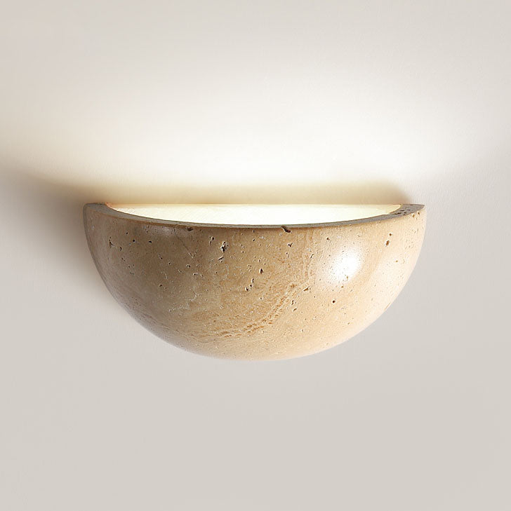 Japanese Vintage Stone Half Circle 1-Light Wall Sconce Lamp