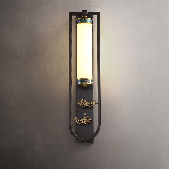 مصباح حائط LED مستطيل حديث من النحاس الصيني والرخام 