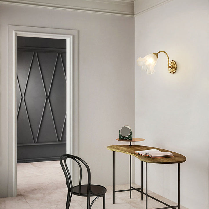 Lámpara de Aplique de Pared de 1 Luz de Flor de Vidrio Completo de Latón Nórdico 