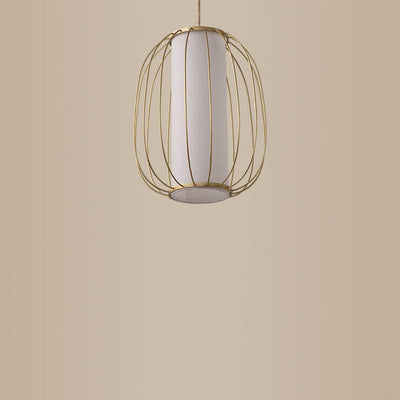 New Chinese Style Full Copper Lantern Design Fabric Lampshade 1-Light Pendant Light
