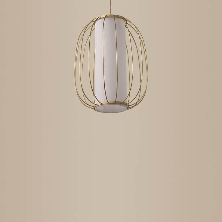 Neuer chinesischer Stil Vollkupfer-Laternen-Design Stofflampenschirm 1-Licht Pendelleuchte 