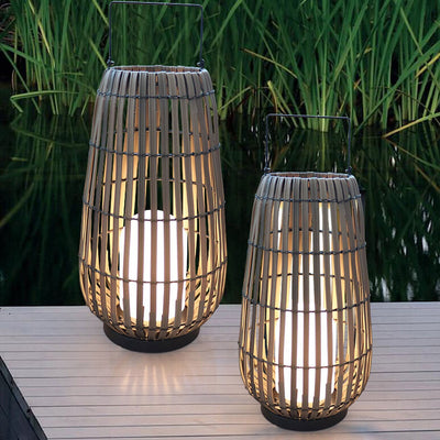 Modern Rattan Weaving Oval Cage Outdoor Patio Waterproof Floor Lamp