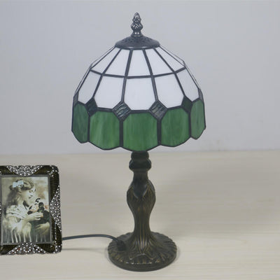 Vintage Tiffany Gemstone Stained Glass Round 1-Light Table Lamp