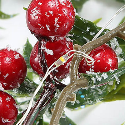 Guirlande lumineuse décorative à piles avec LED, fil de cuivre, aiguilles de pin, fruits rouges de Noël 