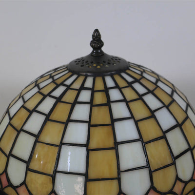 Lampe de Table à Dôme en Verre Coloré Jaune à Carreaux Tiffany Européenne à 1 Lumière 