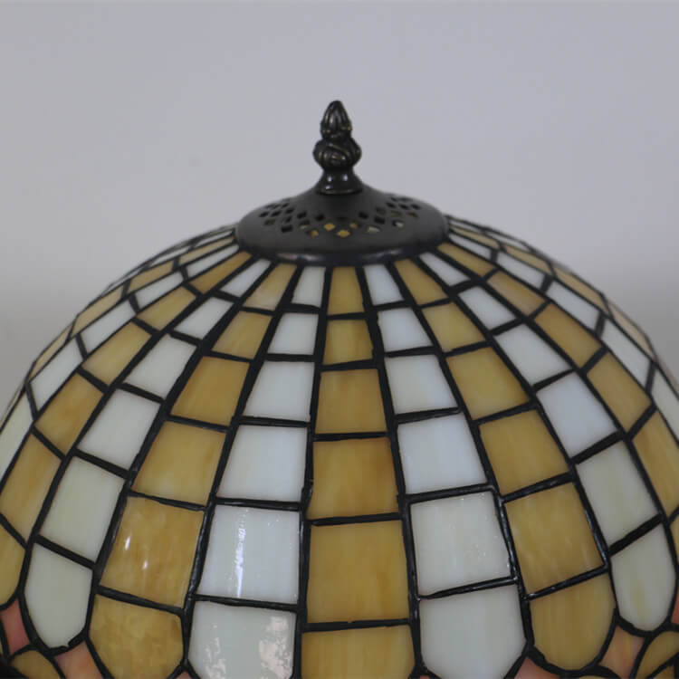 Lampe de Table à Dôme en Verre Coloré Jaune à Carreaux Tiffany Européenne à 1 Lumière 