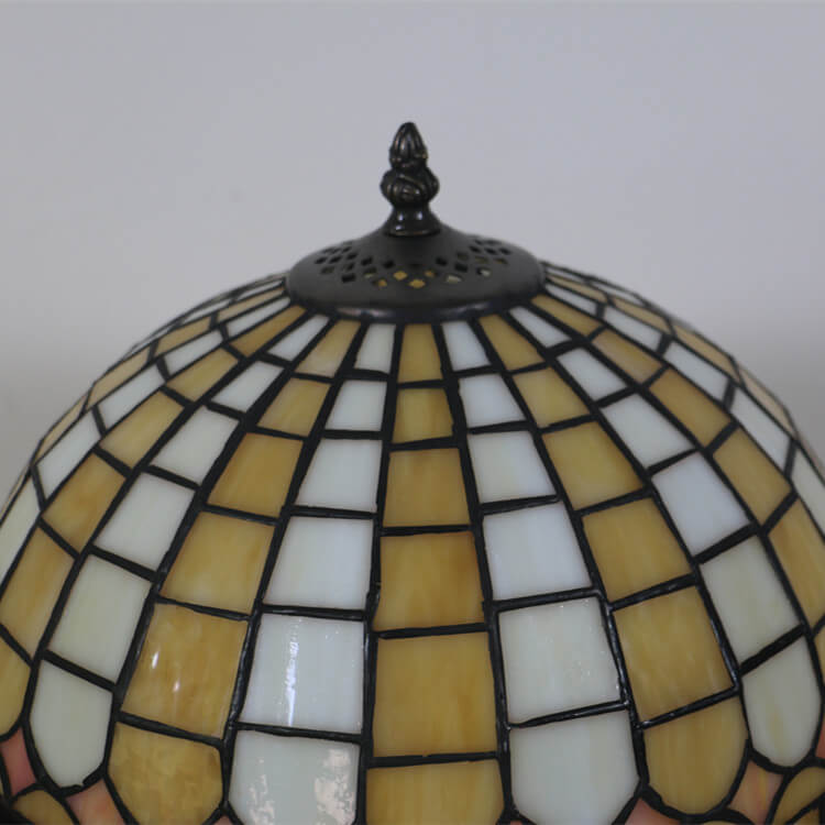 European Tiffany Yellow Plaid Stained Glass Dome 1-Light Table Lamp