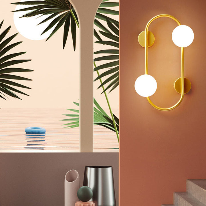 Aplique de pared contemporáneo nórdico de hierro con bola de cristal y aro ovalado de 2 luces para sala de estar 
