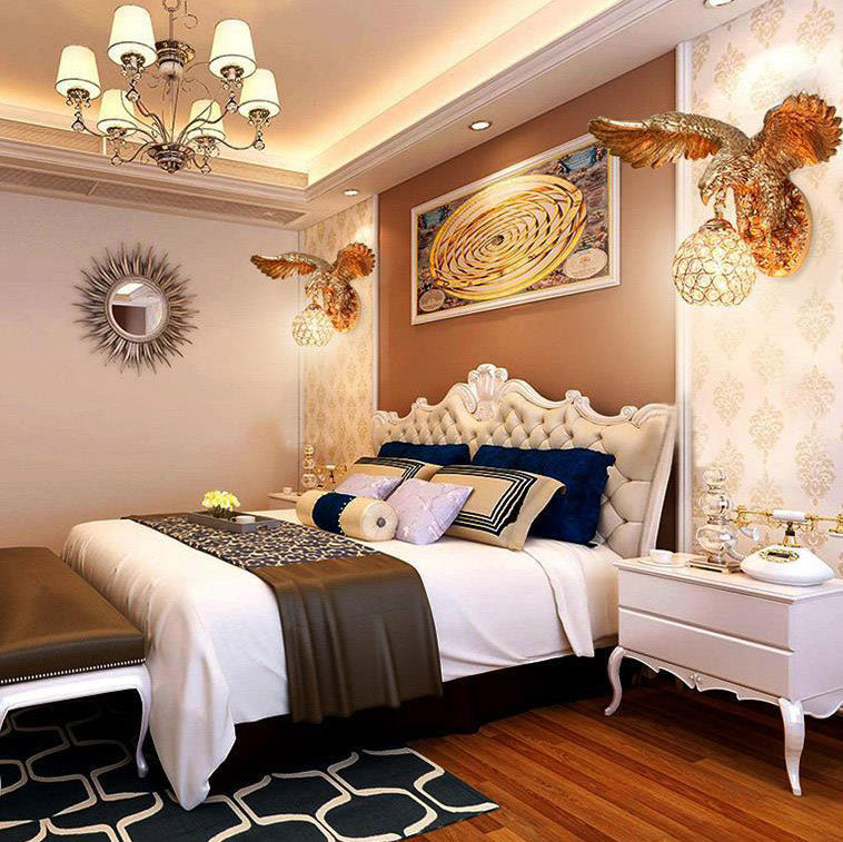 Aplique de pared contemporáneo y creativo de resina con águilas y pantalla de cristal de 1 luz para sala de estar y dormitorio 