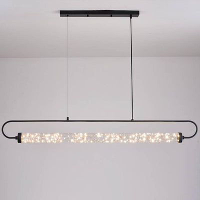Nordic Light Luxury Starry Glass Long Strip LED Island Light Chandelier