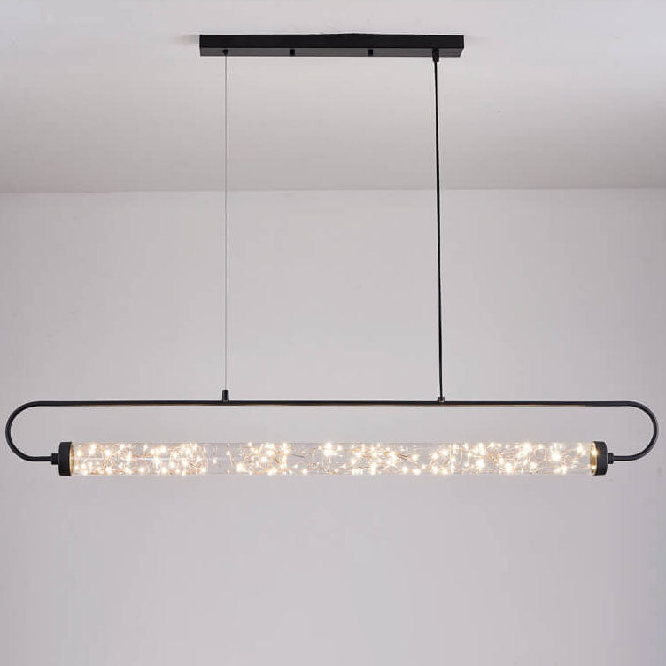 Nordic Light Luxury Starry Glass Long Strip LED Island Light Chandelier
