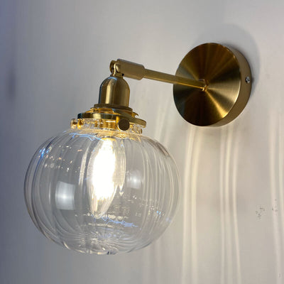 Japanese Vintage Round Ball Glass Brass 1-Light Wall Sconce Lamp