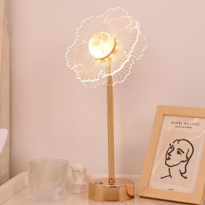 مصباح طاولة LED ذهبي بتصميم فراشة وزهور أكريليك فاخر على الطراز الاسكندنافي 