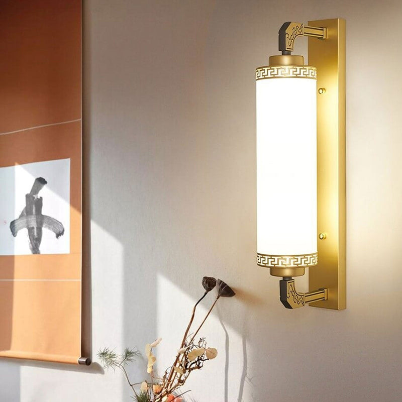 Moderne Chinesische Säule Eisen Glas 2-Licht Wandleuchte 