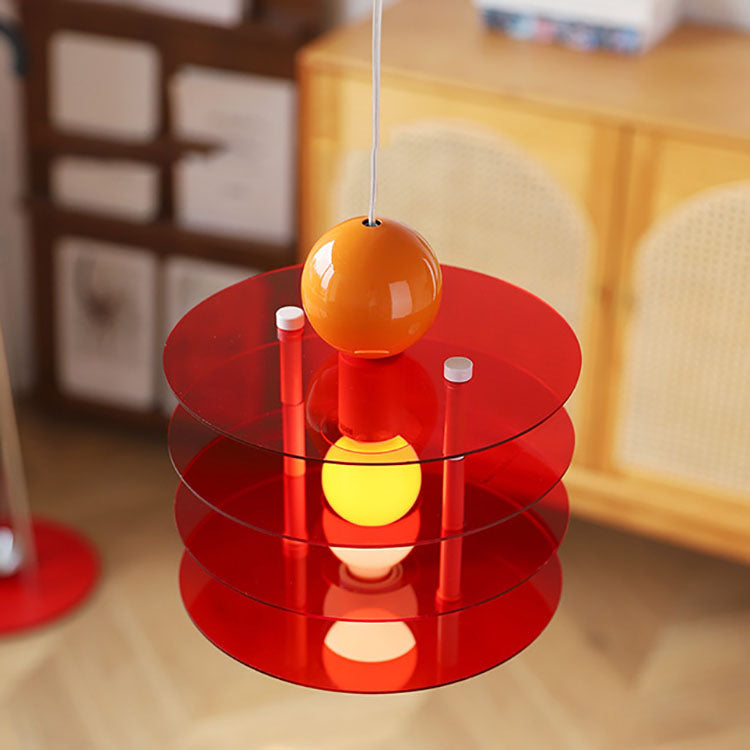 Zeitgenössische nordische bunte Acryl fliegende Untertasse 1-Licht Pendelleuchte für Schlafzimmer 
