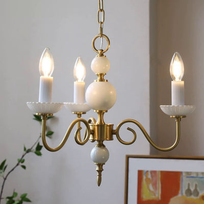 European Light Luxury 3/5-Light All Brass Glass Chandelier